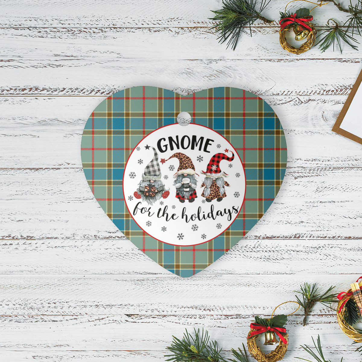 Clan Balfour Blue Tartan Gnome Heart Ceramic Ornament EV64 Balfour Blue Tartan Gnome Tartan Christmas   