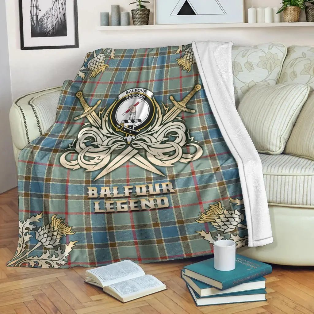 Clan Balfour Blue Tartan Gold Courage Symbol Blanket IJ34 Clan Balfour Tartan Today   