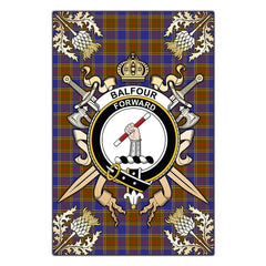 Clan Balfour Modern Tartan Crest Black Garden Flag  - Gold Thistle  WV44 Clan Balfour Tartan Today   