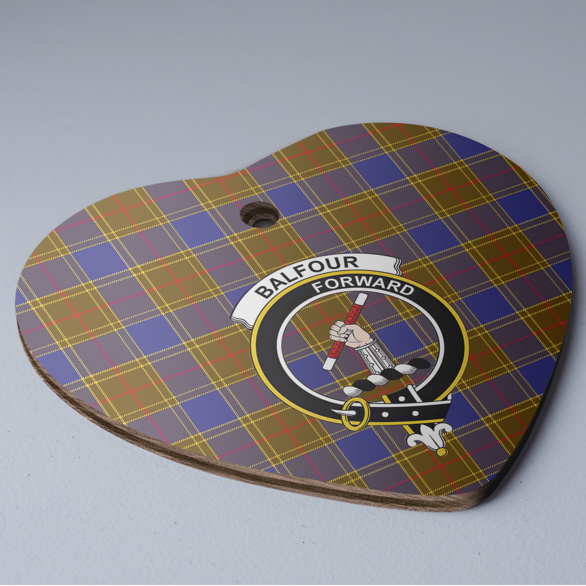 Clan Balfour Modern Tartan Crest Heart Ceramic Ornament SW36 Balfour Modern Tartan Tartan Christmas   