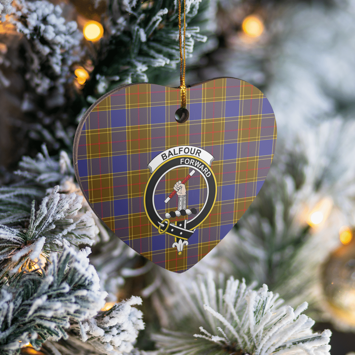 Clan Balfour Modern Tartan Crest Heart Ceramic Ornament SW36 Balfour Modern Tartan Tartan Christmas   