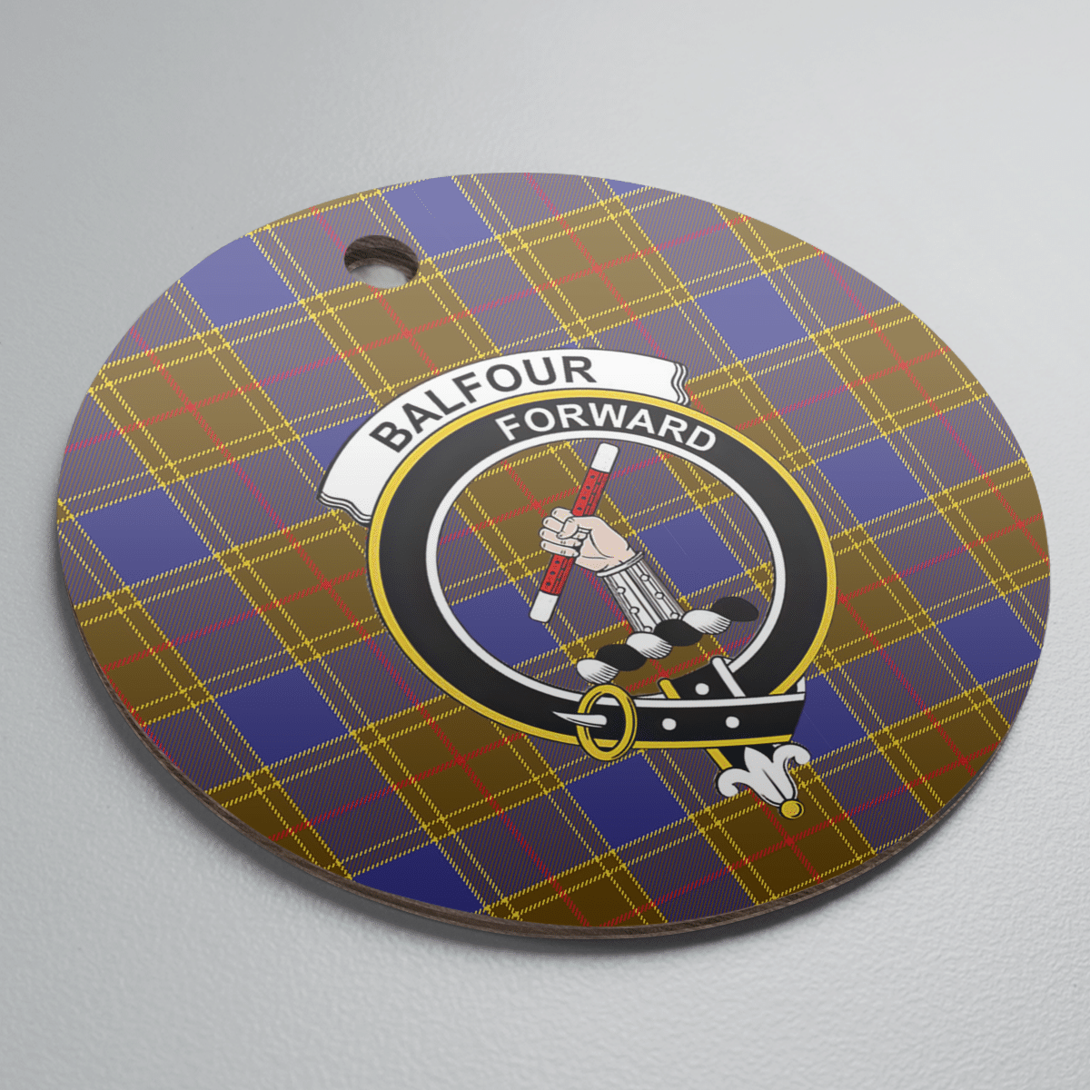 Clan Balfour Modern Tartan Crest Round Ceramic Ornament NQ66 Balfour Modern Tartan Tartan Christmas   