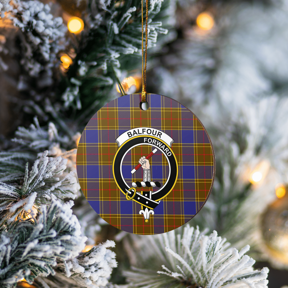 Clan Balfour Modern Tartan Crest Round Ceramic Ornament NQ66 Balfour Modern Tartan Tartan Christmas   