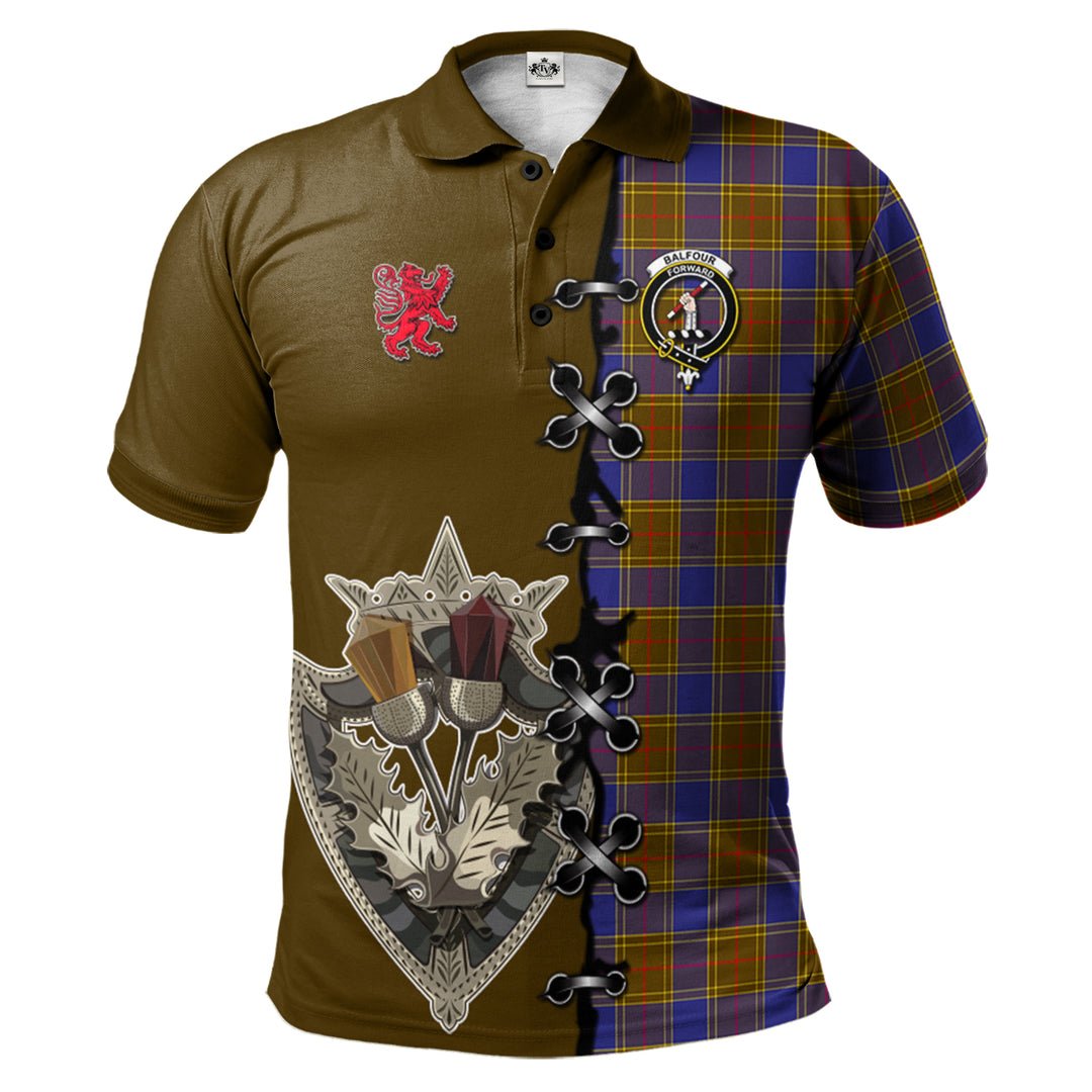 Clan Balfour Modern Tartan Polo Shirt - Lion Rampant And Celtic Thistle Style SJ63 Balfour Modern Tartan Tartan Polo   