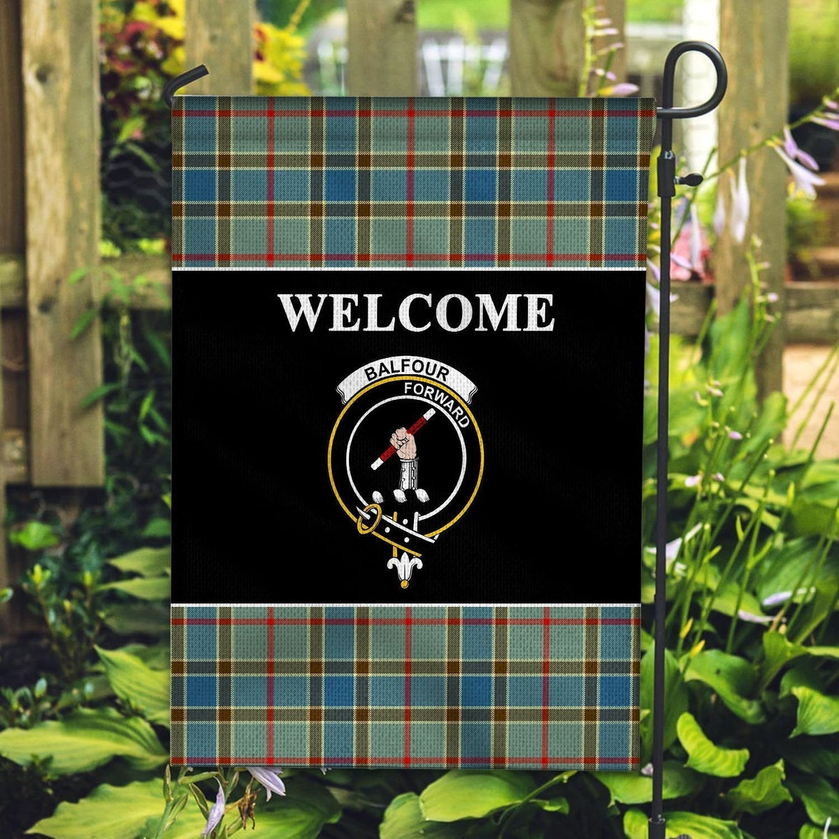 Clan Balfour Tartan Crest Black Garden Flag LP21 Clan Balfour Tartan Today   