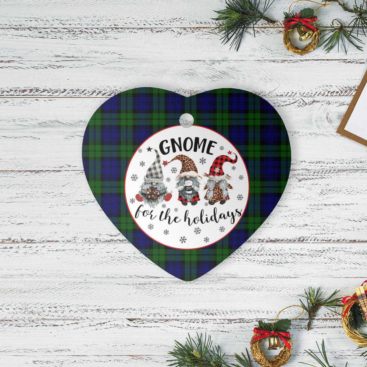 Clan Bannatyne 2 Tartan Gnome Heart Ceramic Ornament XB77 Bannatyne 2 Tartan Gnome Tartan Christmas   