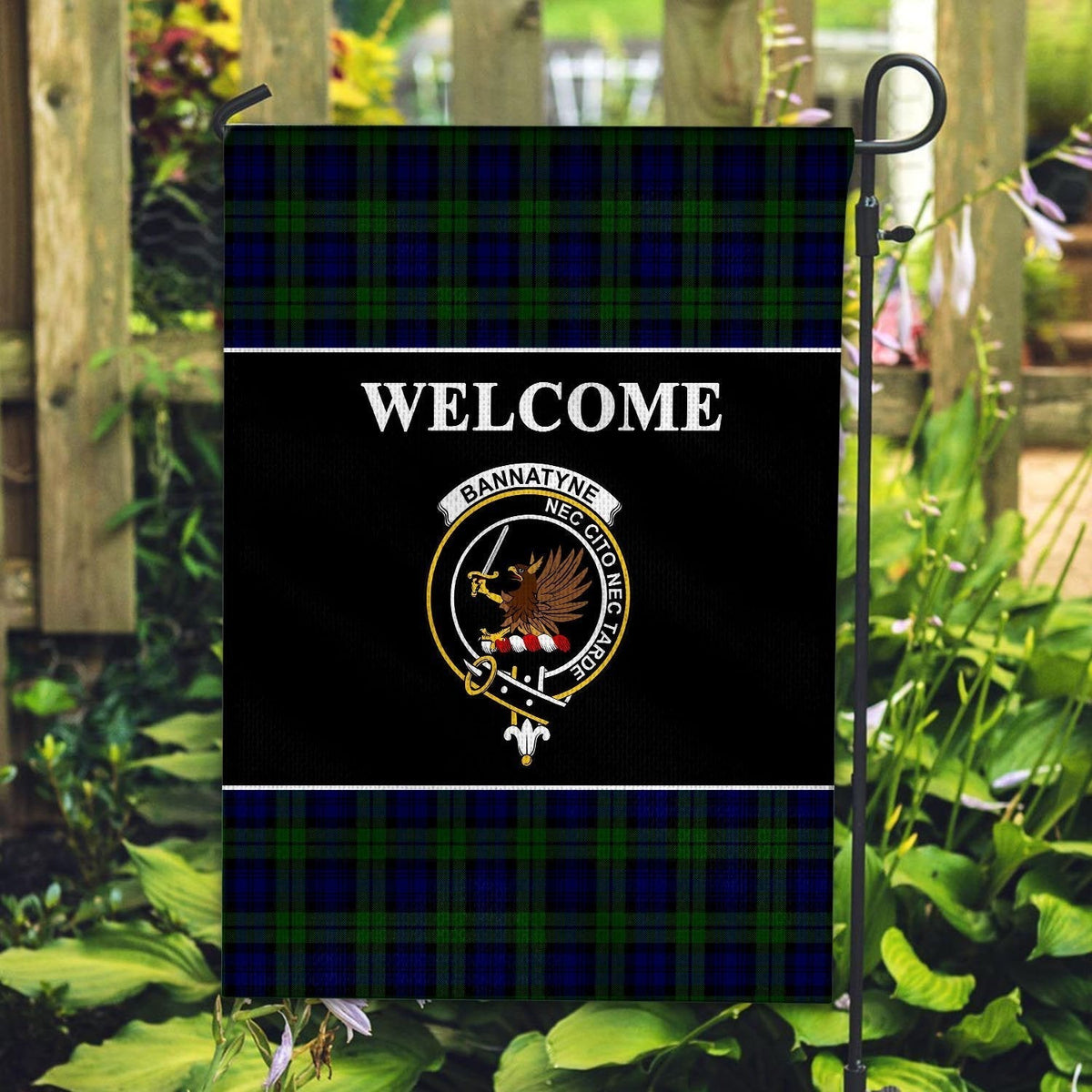 Clan Bannatyne Tartan Crest Black Garden Flag UY21 Clan Bannatyne Tartan Today   