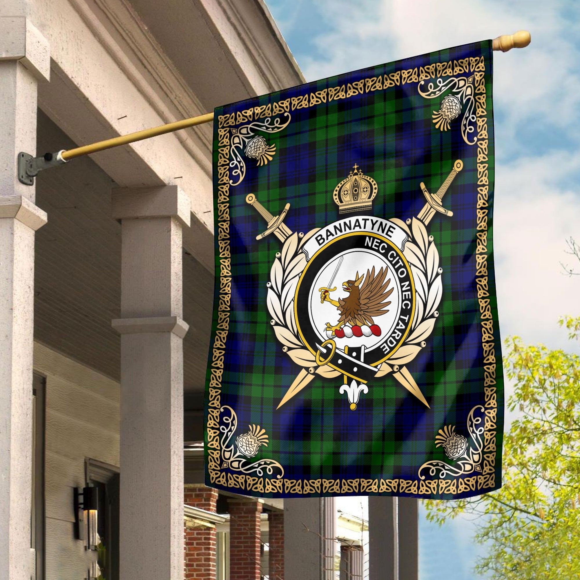 Clan Bannatyne Tartan Crest Garden Flag  - Celtic Thistle  DP24 Clan Bannatyne Tartan Today   