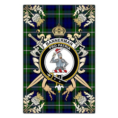 Clan Bannerman Tartan Crest Black Garden Flag  - Gold Thistle  OC26 Clan Bannerman Tartan Today   