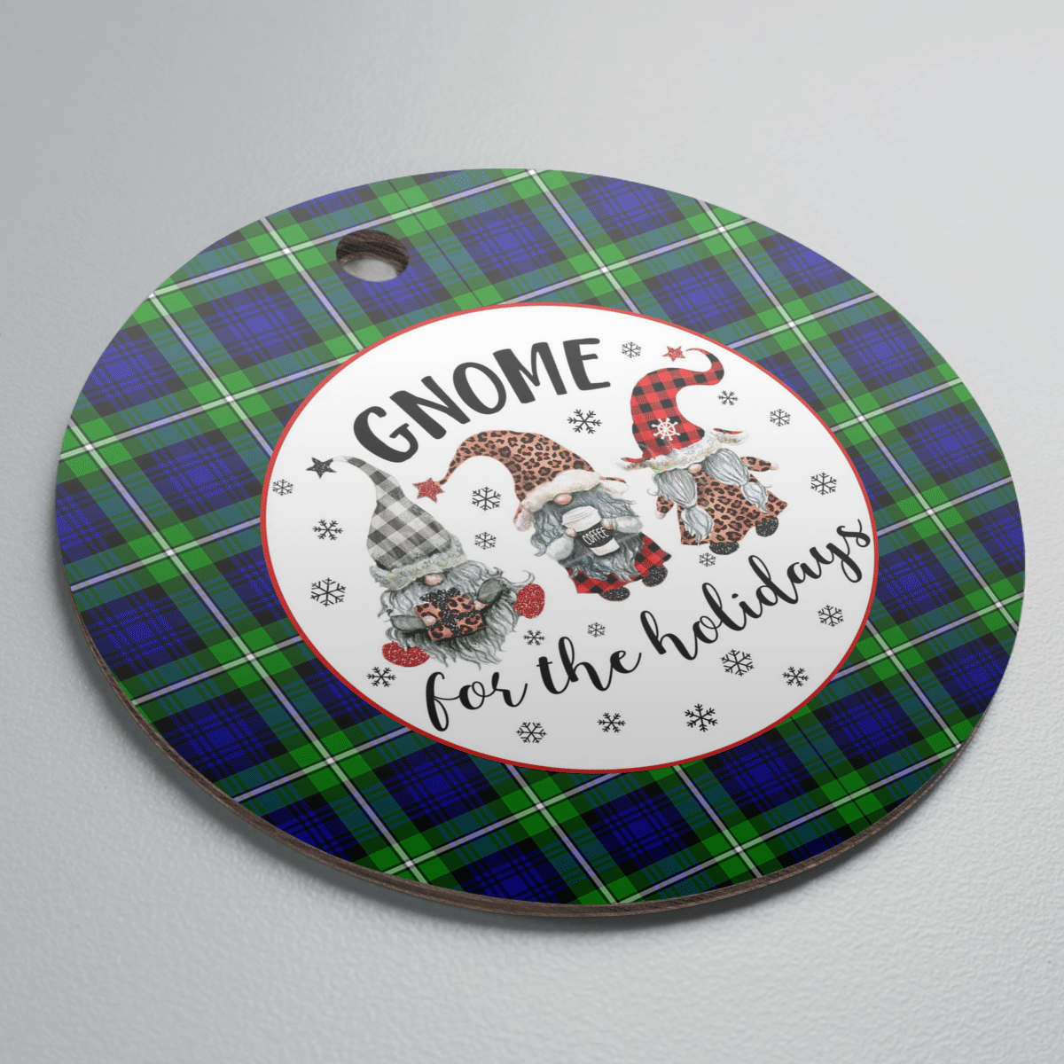 Clan Bannerman Tartan Gnome Round Ceramic Ornament HU89 Bannerman Tartan Tartan Christmas   