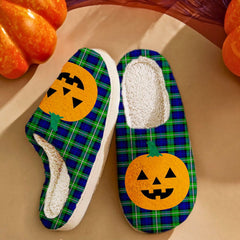 Clan Bannerman Tartan Halloween Pumpkin Slippers, Fluffy Spooky Slippers MC99 Bannerman Tartan Tartan Halloween   