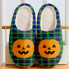 Clan Bannerman Tartan Halloween Pumpkin Slippers, Fluffy Spooky Slippers MC99 Bannerman Tartan Tartan Halloween   