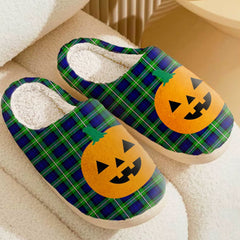 Clan Bannerman Tartan Halloween Pumpkin Slippers, Fluffy Spooky Slippers MC99 Bannerman Tartan Tartan Halloween   