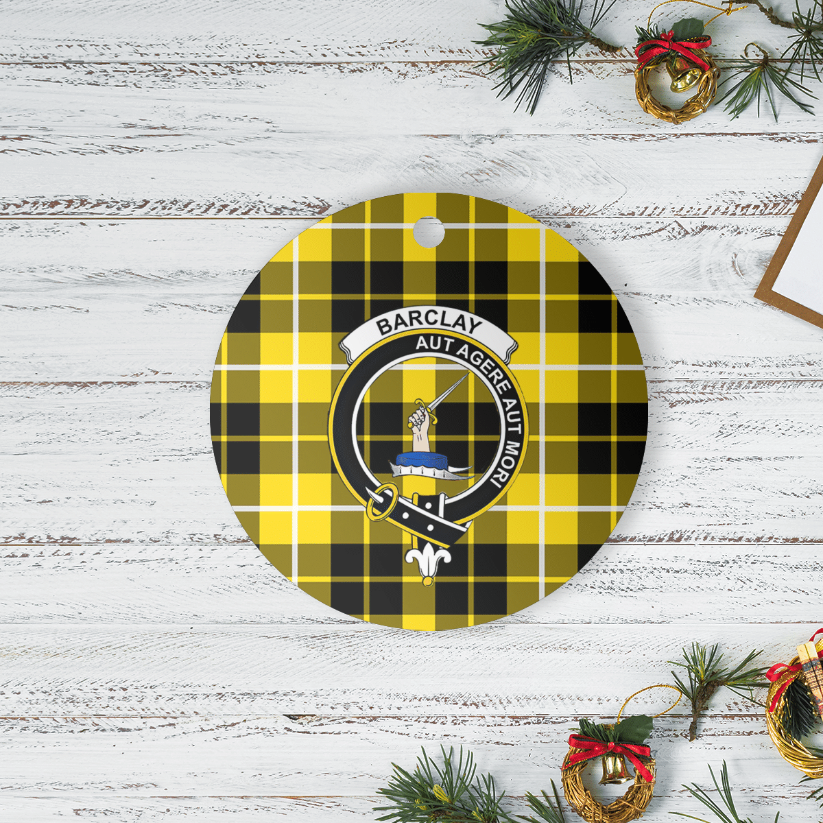 Clan Barclay Dress Modern Tartan Crest Round Ceramic Ornament UU31 Barclay Dress Modern Tartan Tartan Christmas   