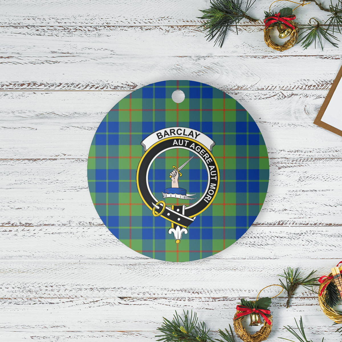 Clan Barclay Hunting Ancient Tartan Crest Round Ceramic Ornament IC61 Barclay Hunting Ancient Tartan Tartan Christmas   