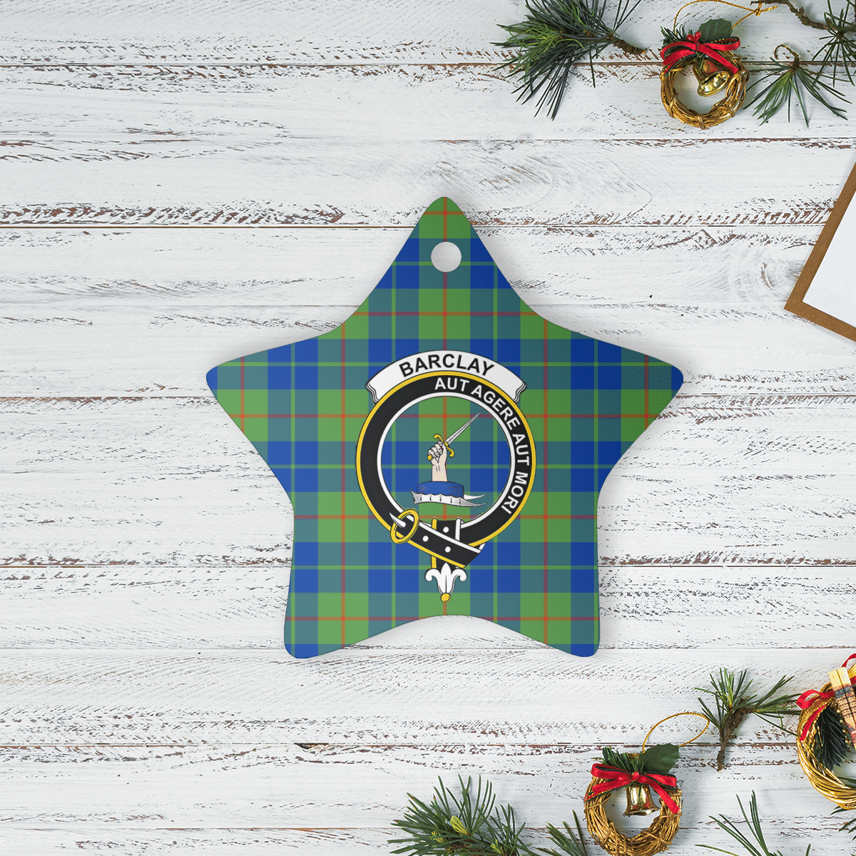 Clan Barclay Hunting Ancient Tartan Crest Star Ceramic Ornament DK61 Barclay Hunting Ancient Tartan Tartan Christmas   