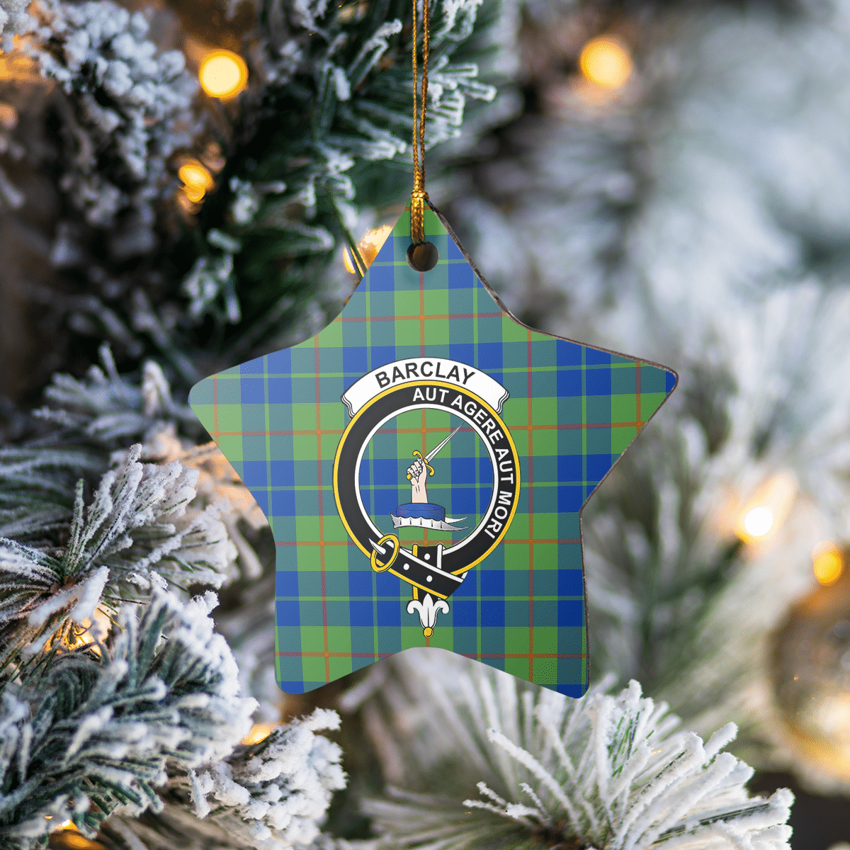 Clan Barclay Hunting Ancient Tartan Crest Star Ceramic Ornament DK61 Barclay Hunting Ancient Tartan Tartan Christmas   