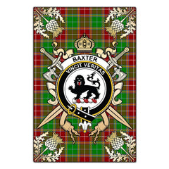 Clan Baxter Modern Tartan Crest Black Garden Flag  - Gold Thistle  QC24 Clan Baxter Tartan Today   