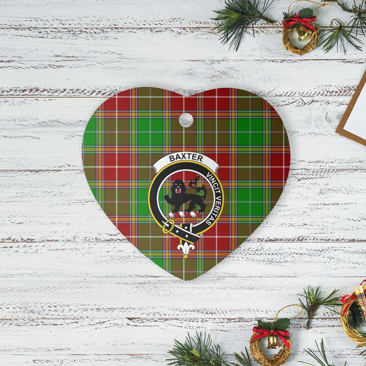 Clan Baxter Modern Tartan Crest Heart Ceramic Ornament PP80 Baxter Modern Tartan Tartan Christmas   