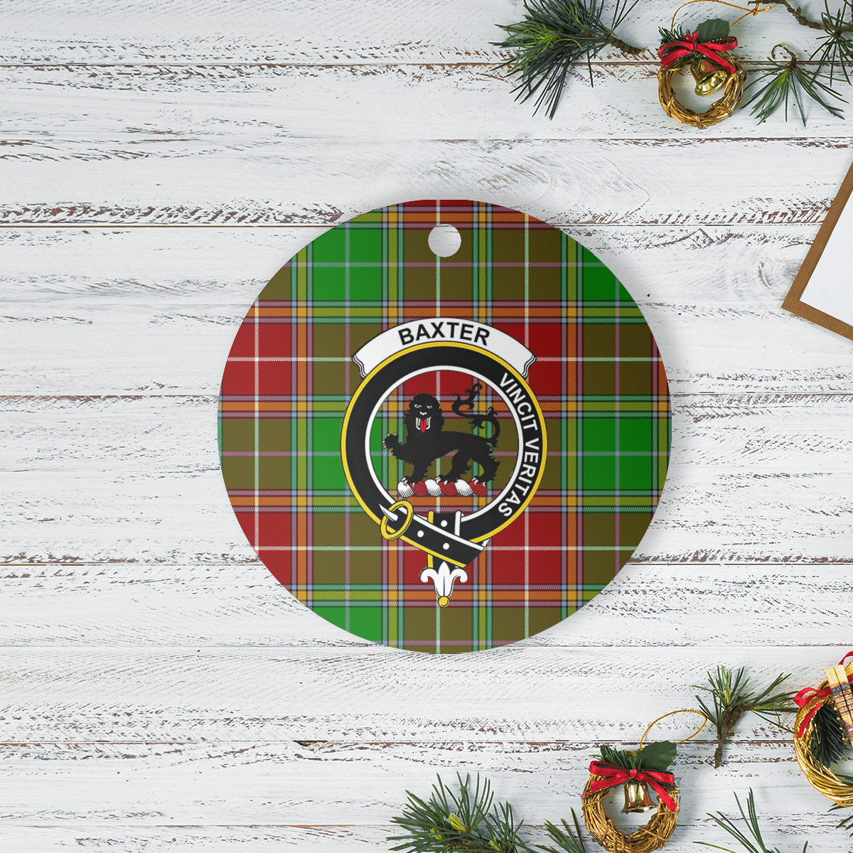 Clan Baxter Modern Tartan Crest Round Ceramic Ornament QK76 Baxter Modern Tartan Tartan Christmas   