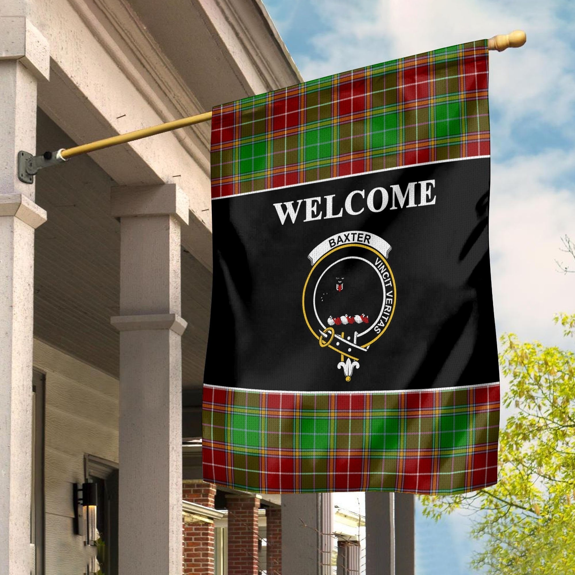 Clan Baxter Tartan Crest Black Garden Flag PQ63 Clan Baxter Tartan Today   