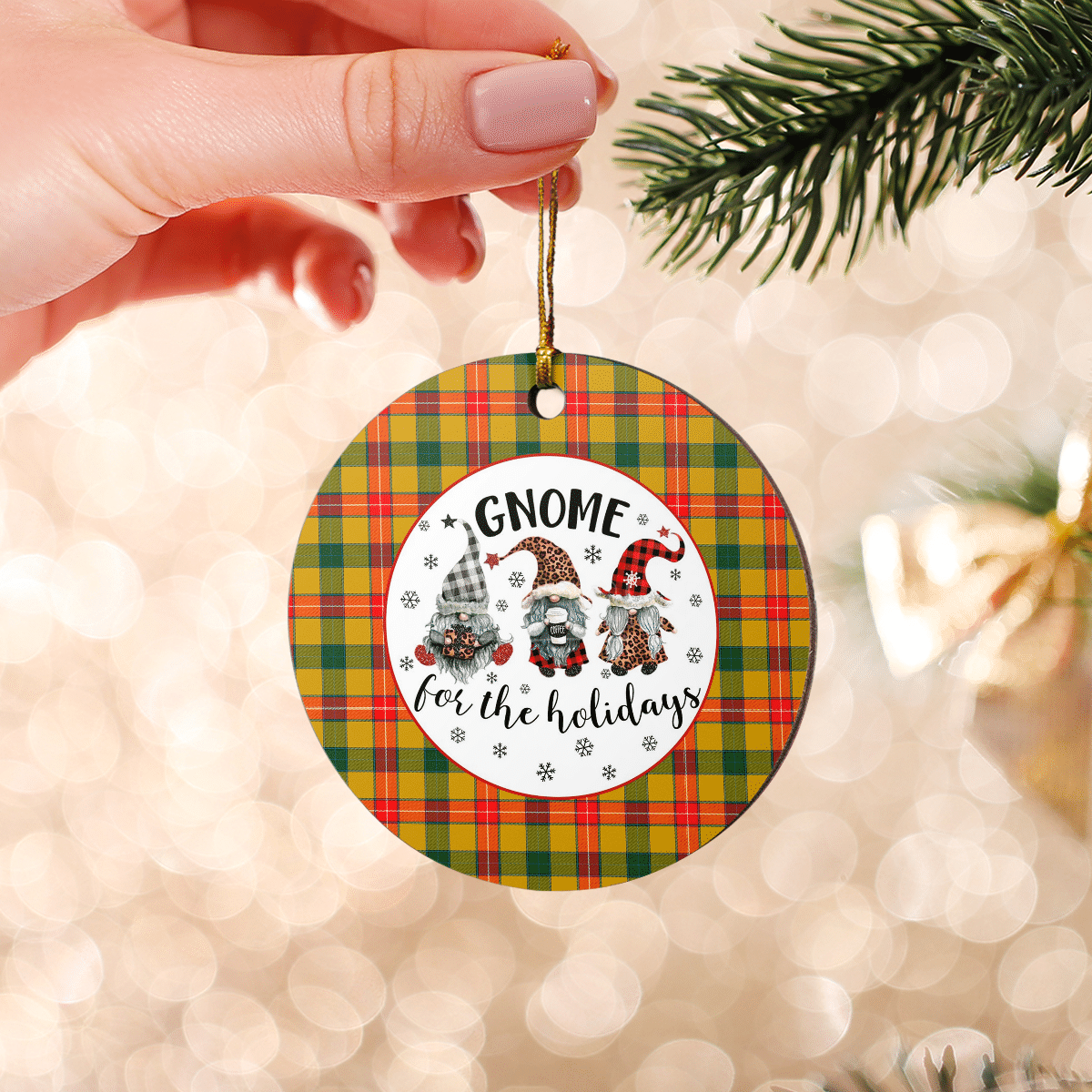 Clan Baxter Tartan Gnome Round Ceramic Ornament OY46 Baxter Tartan Tartan Christmas   