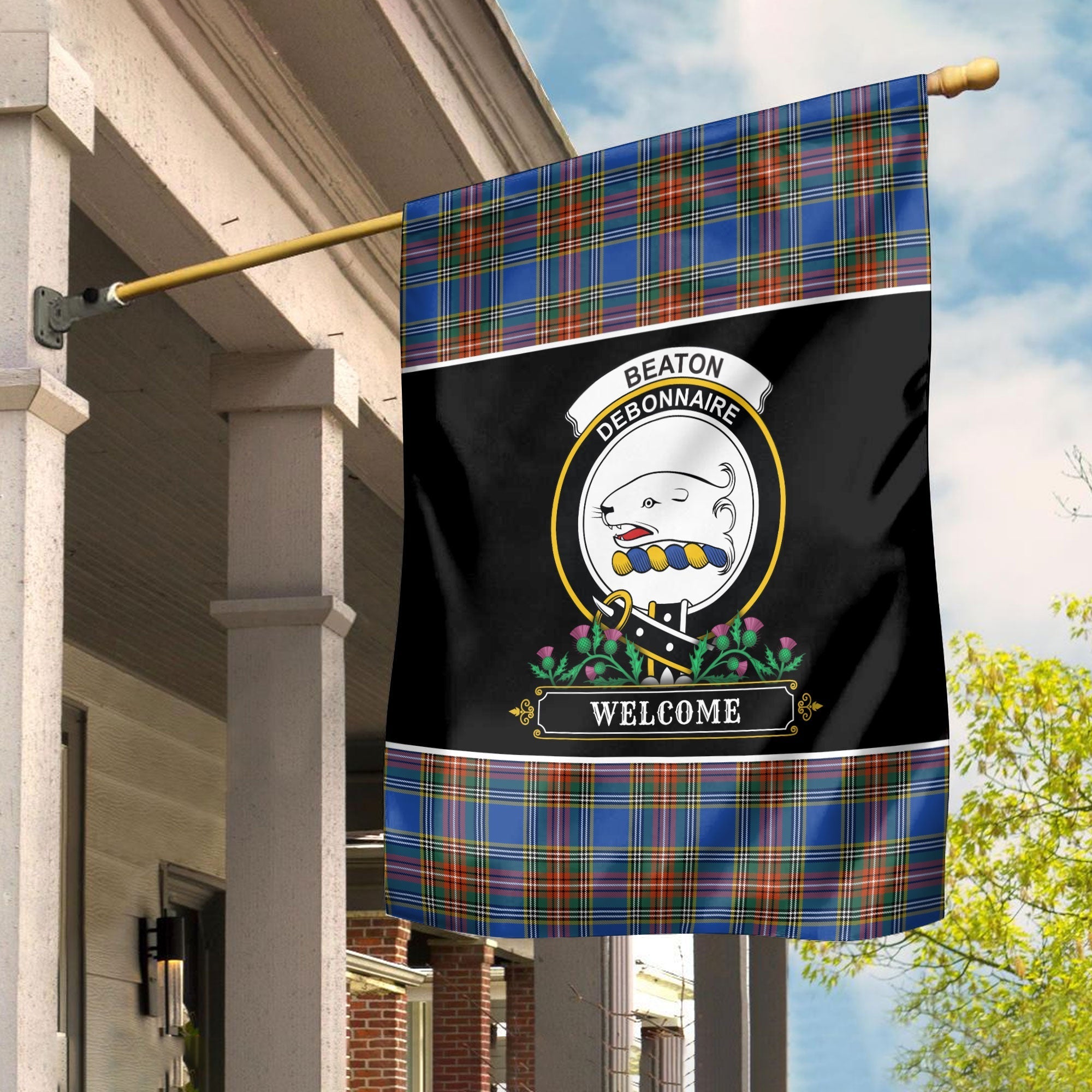 Clan Beaton Ancient Tartan Crest Garden Flag  - Welcome  AS64 Clan Beaton Tartan Today   