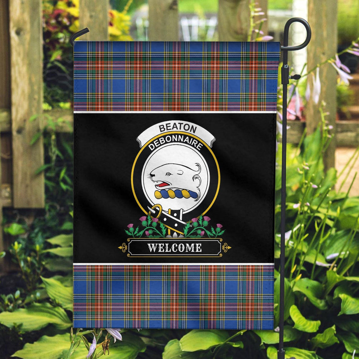 Clan Beaton Ancient Tartan Crest Garden Flag  - Welcome  AS64 Clan Beaton Tartan Today   