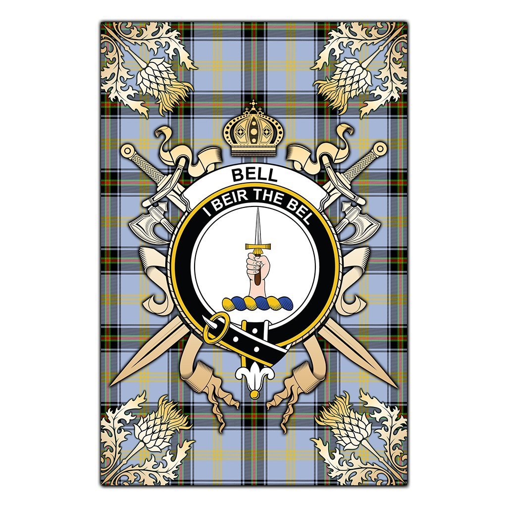 Clan Bell Of The Borders Tartan Crest Black Garden Flag  - Gold Thistle  RY43 Clan Bell Tartan Today   