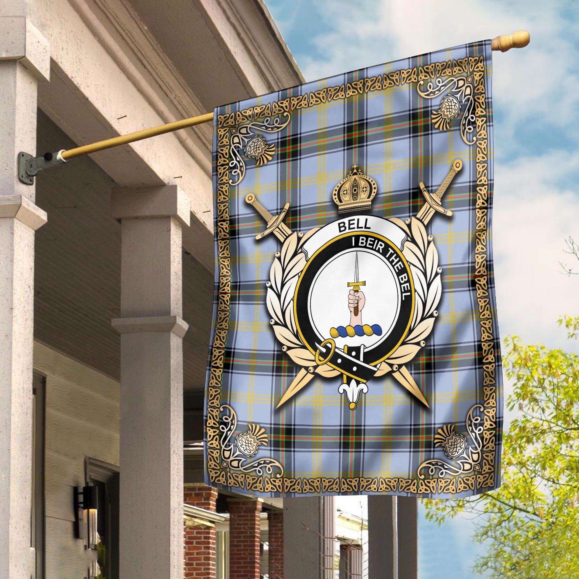 Clan Bell of the Borders Tartan Crest Garden Flag  - Celtic Thistle  RF56 Clan Bell Tartan Today   