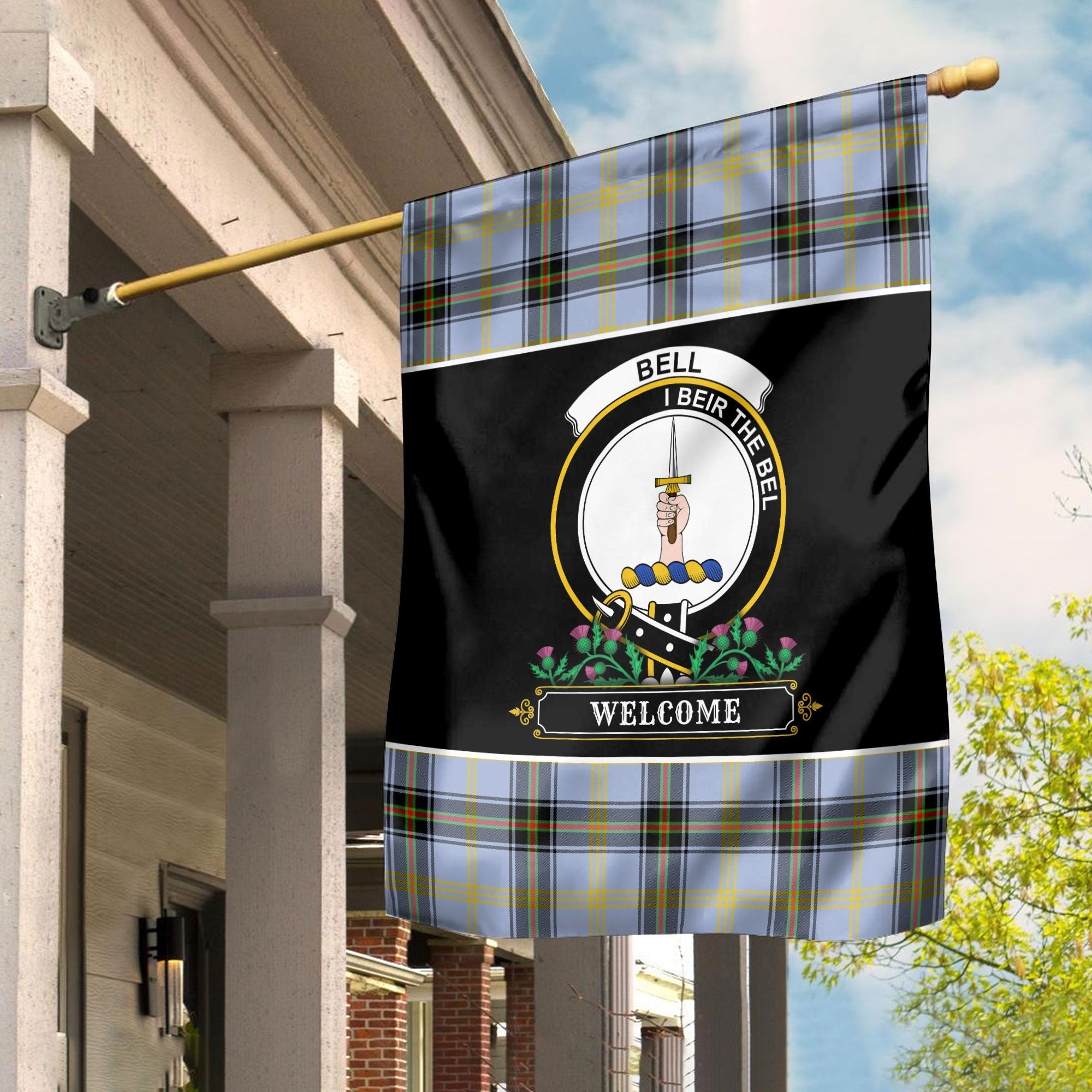 Clan Bell of the Borders Tartan Crest Garden Flag  - Welcome  GV63 Clan Bell Tartan Today   