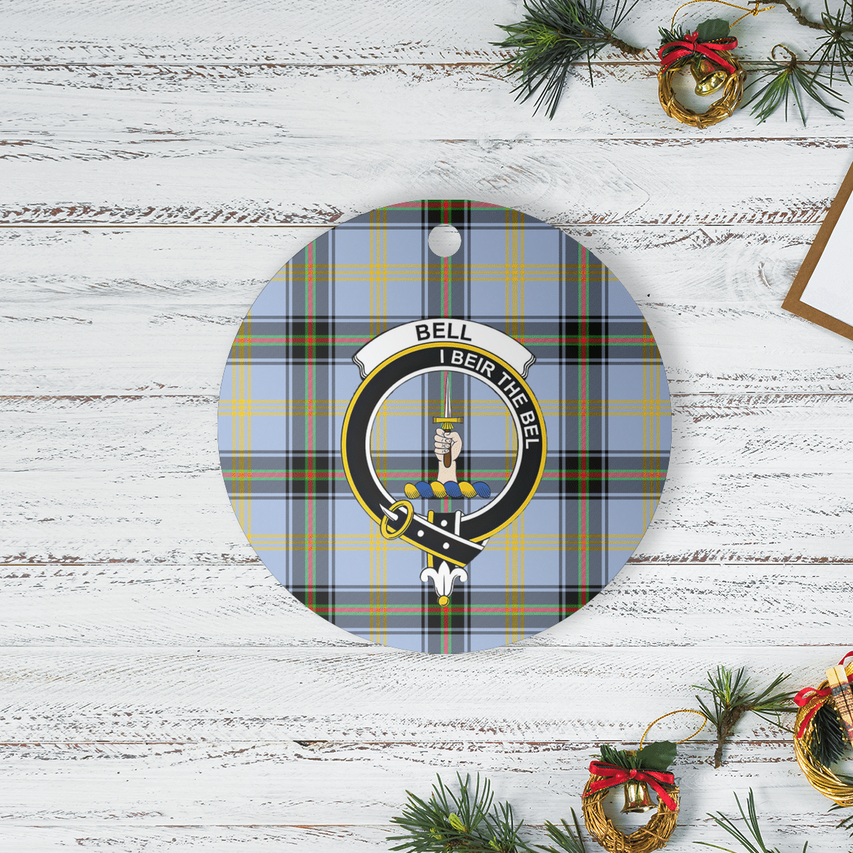 Clan Bell of the Borders Tartan Crest Round Ceramic Ornament RV86 Bell of the Borders Tartan Tartan Christmas   