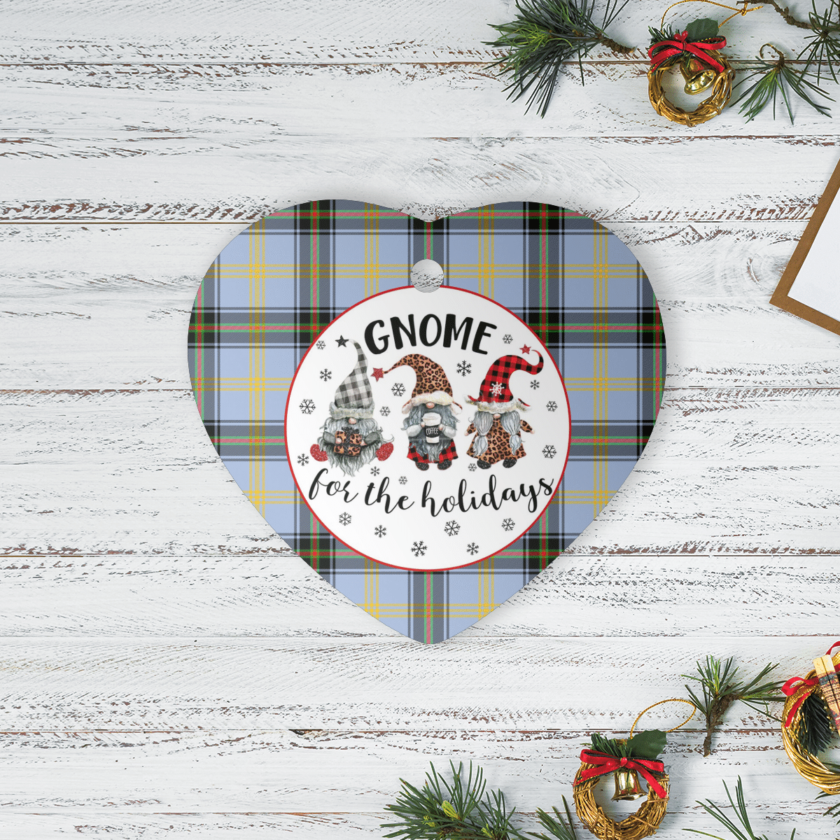 Clan Bell of the Borders Tartan Gnome Heart Ceramic Ornament BK72 Bell of the Borders Tartan Gnome Tartan Christmas   