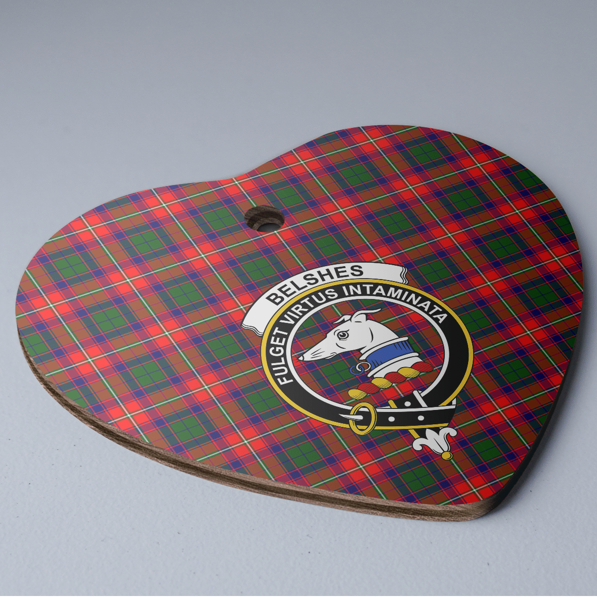 Clan Belshe Tartan Crest Heart Ceramic Ornament WS72 Belshe Tartan Tartan Christmas   