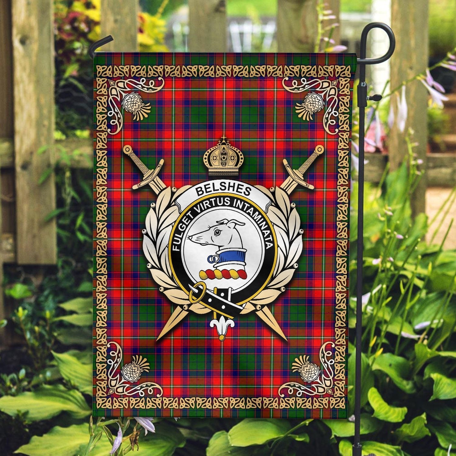 Clan Belshes Tartan Crest Garden Flag  - Celtic Thistle  UL51 Clan Belshes Tartan Today   