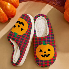 Clan Belshes Tartan Halloween Pumpkin Slippers, Fluffy Spooky Slippers PQ59 Belshes Tartan Tartan Halloween   