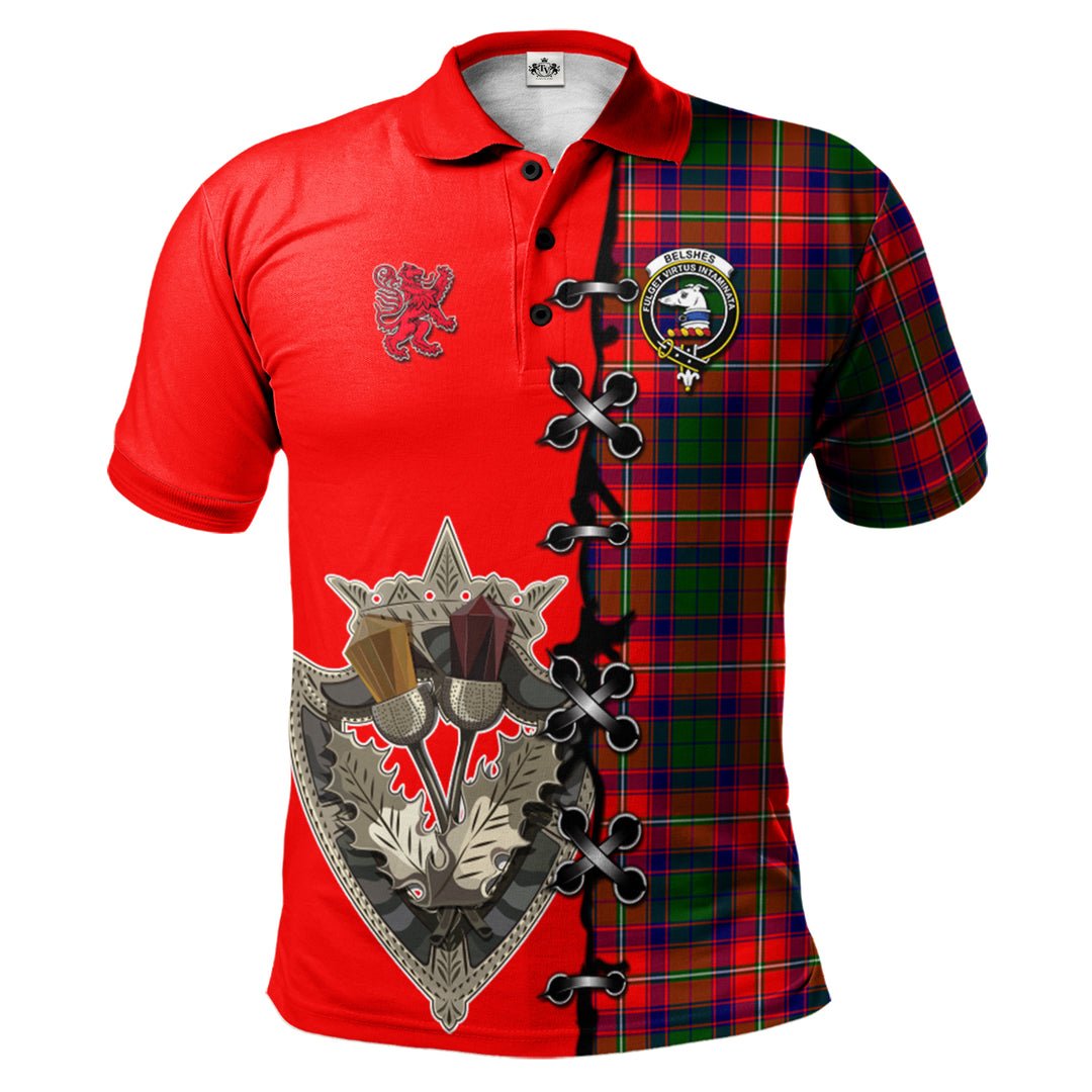 Clan Belshes Tartan Polo Shirt - Lion Rampant And Celtic Thistle Style UR28 Belshes Tartan Tartan Polo   