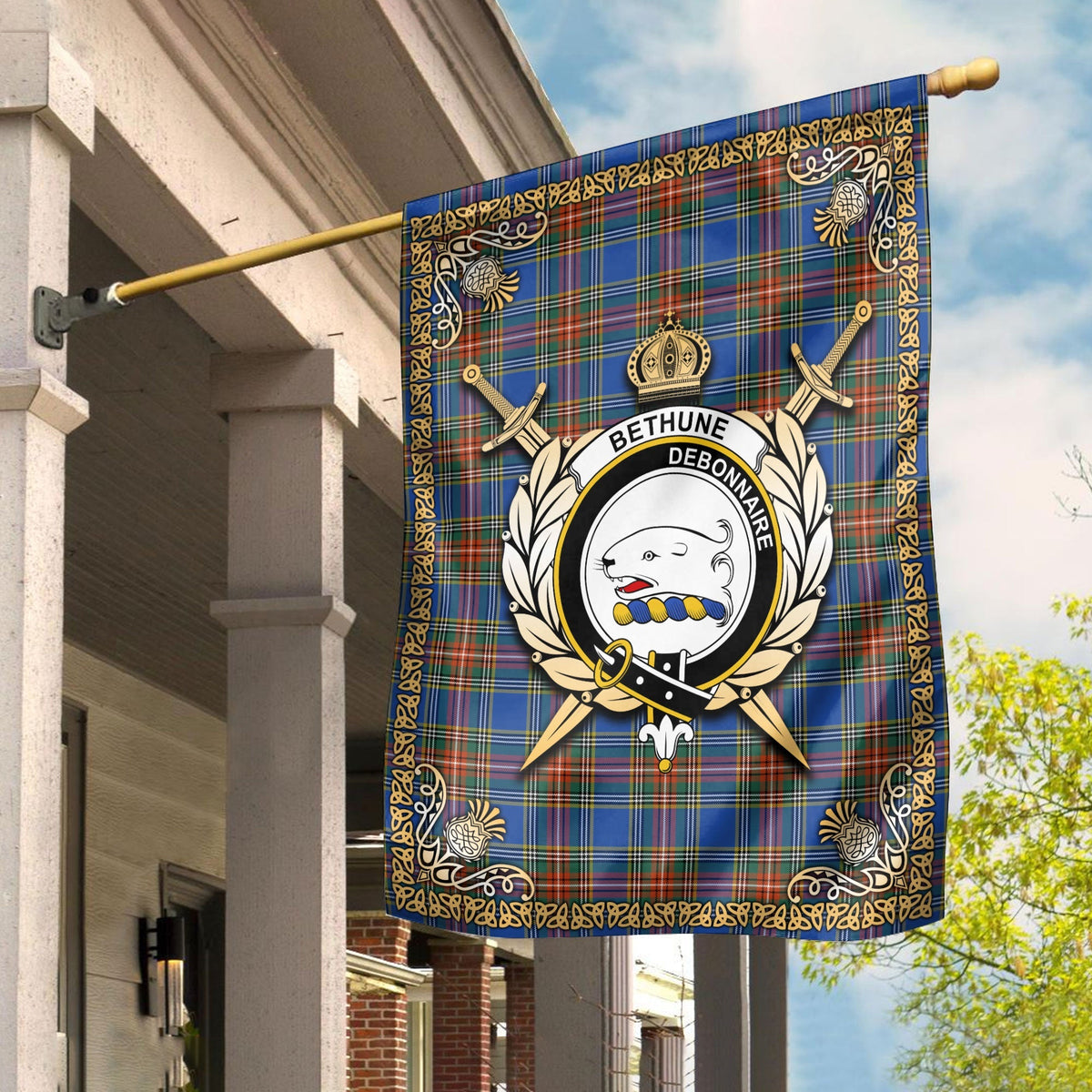 Clan Bethune Ancient Tartan Crest Garden Flag  - Celtic Thistle  IV10 Clan Bethune Tartan Today   