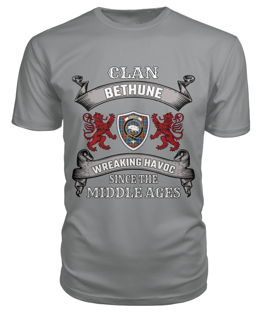 Clan Bethune Family Tartan 2D T-shirt DK55 Bethune Tartan Clan Tartan T-Shirt Storm Grey S Bethune Tartan Clan