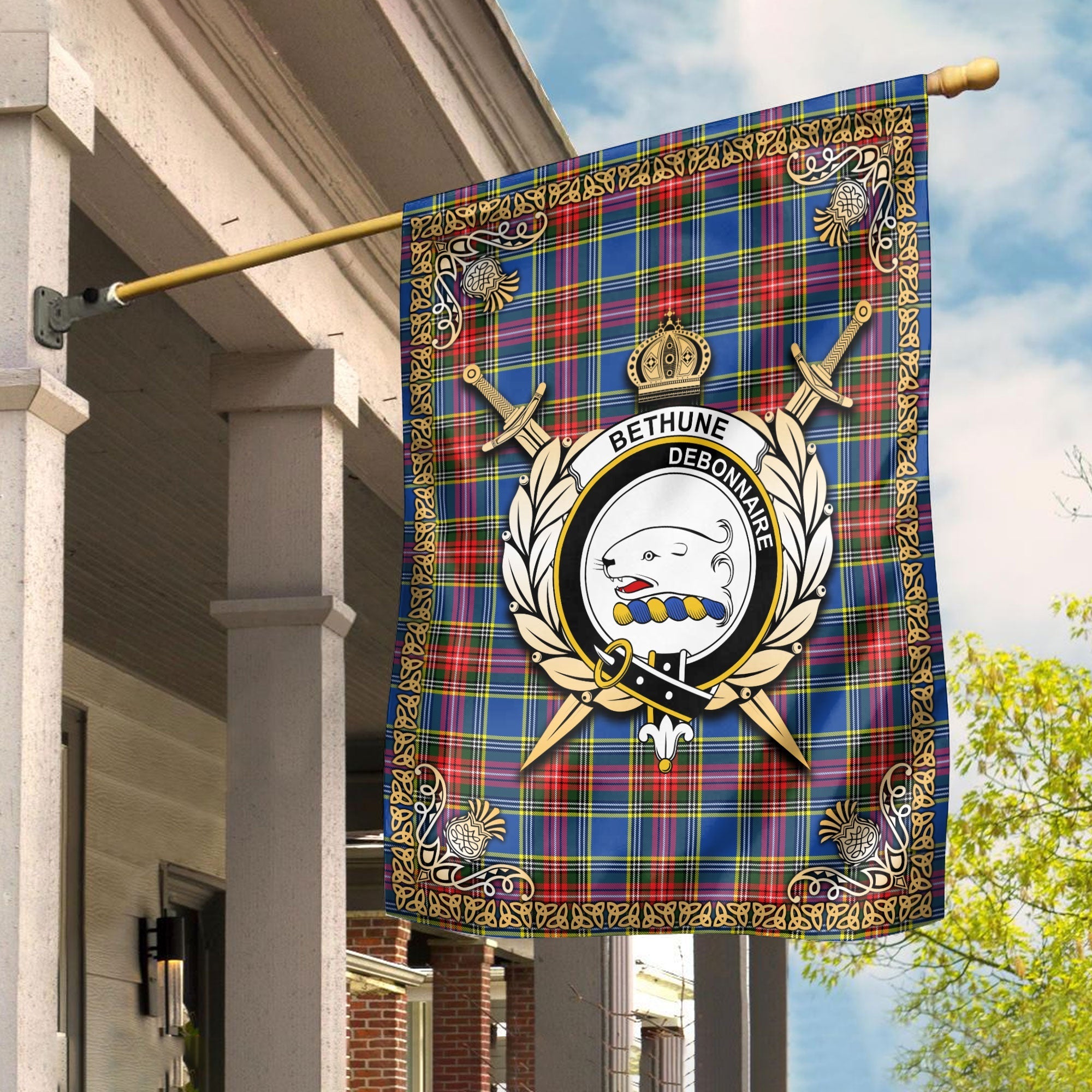 Clan Bethune Modern Tartan Crest Garden Flag  - Celtic Thistle  LI44 Clan Bethune Tartan Today   