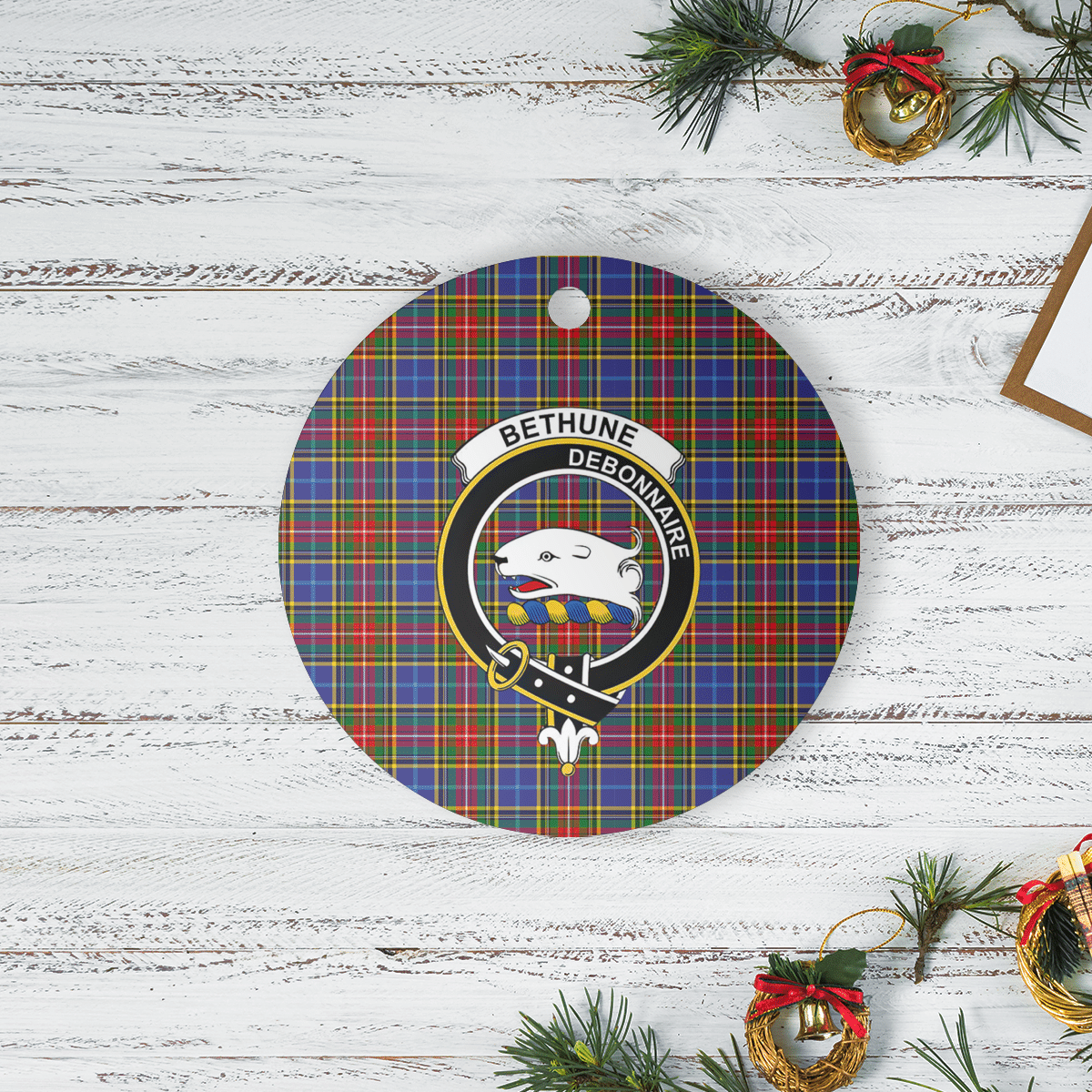 Clan Bethune Tartan Crest Round Ceramic Ornament OU79 Bethune Tartan Tartan Christmas   