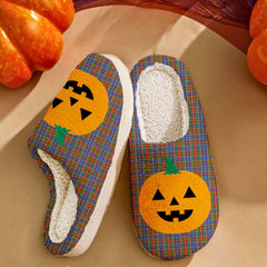 Clan Bethune Tartan Halloween Pumpkin Slippers, Fluffy Spooky Slippers XD20 Bethune Tartan Tartan Halloween   