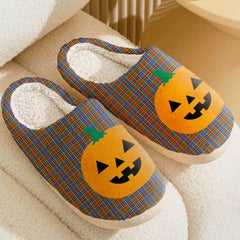 Clan Bethune Tartan Halloween Pumpkin Slippers, Fluffy Spooky Slippers XD20 Bethune Tartan Tartan Halloween   