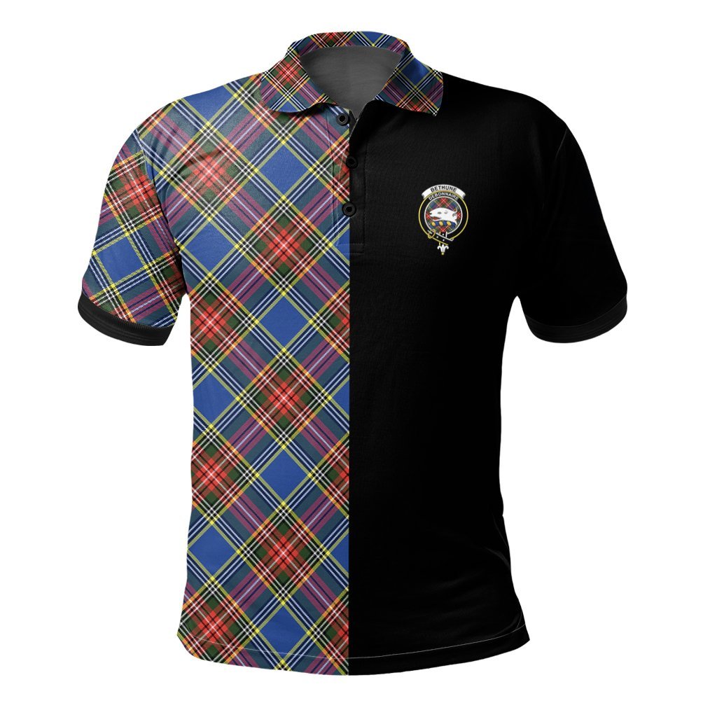 Clan Bethune Tartan Polo Shirt Half of Me - Cross Style HW91 Bethune Tartan Tartan Polo   