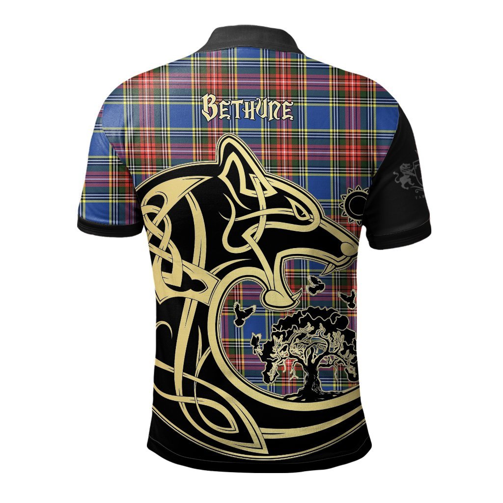 Clan Bethune Tartan Polo Shirt Viking Wolf OC30 Bethune Tartan Tartan Polo   