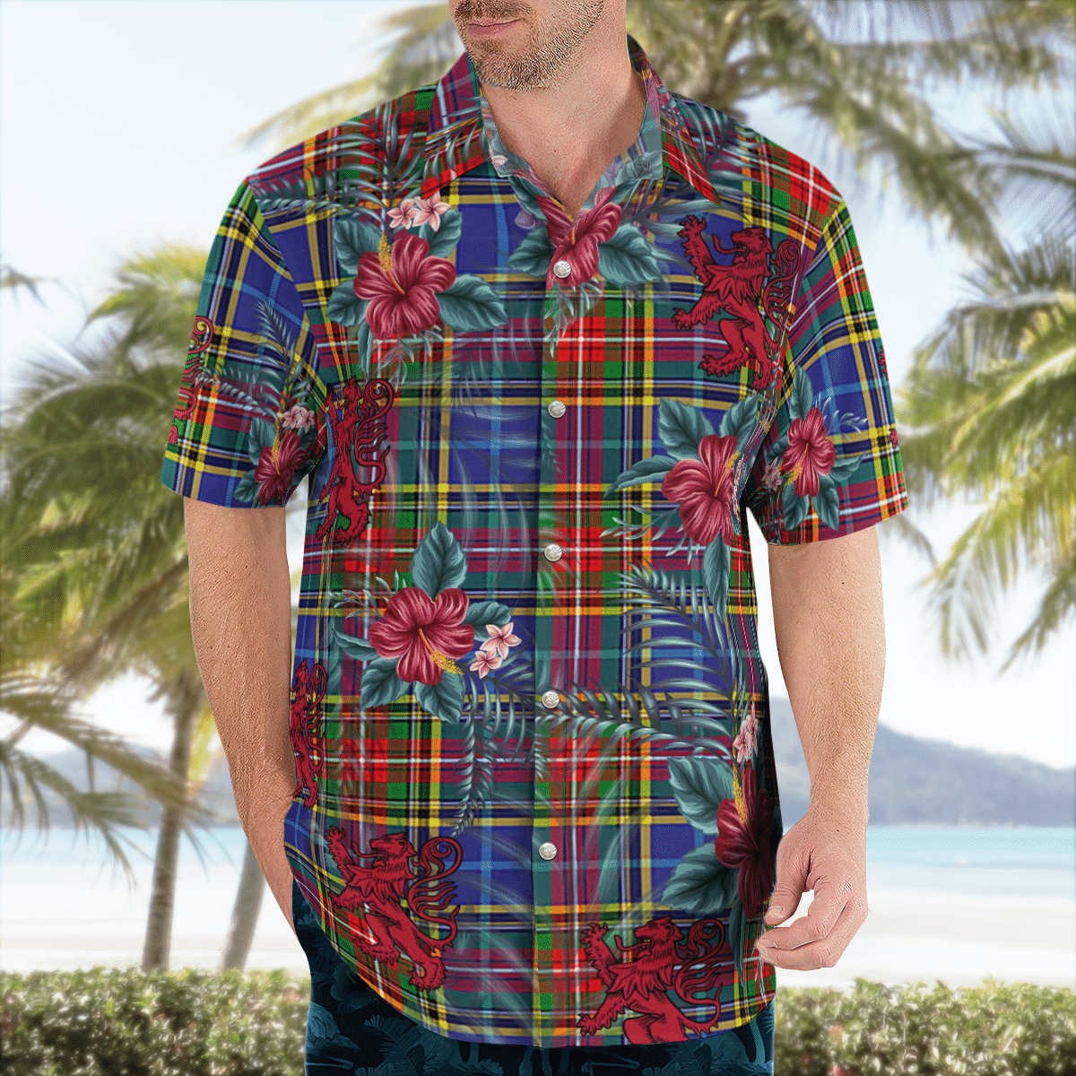 Clan Bethune Tartan Scottish Lion Hawaiian Shirt AS45 Bethune Tartan Tartan Hawaii Shirt   