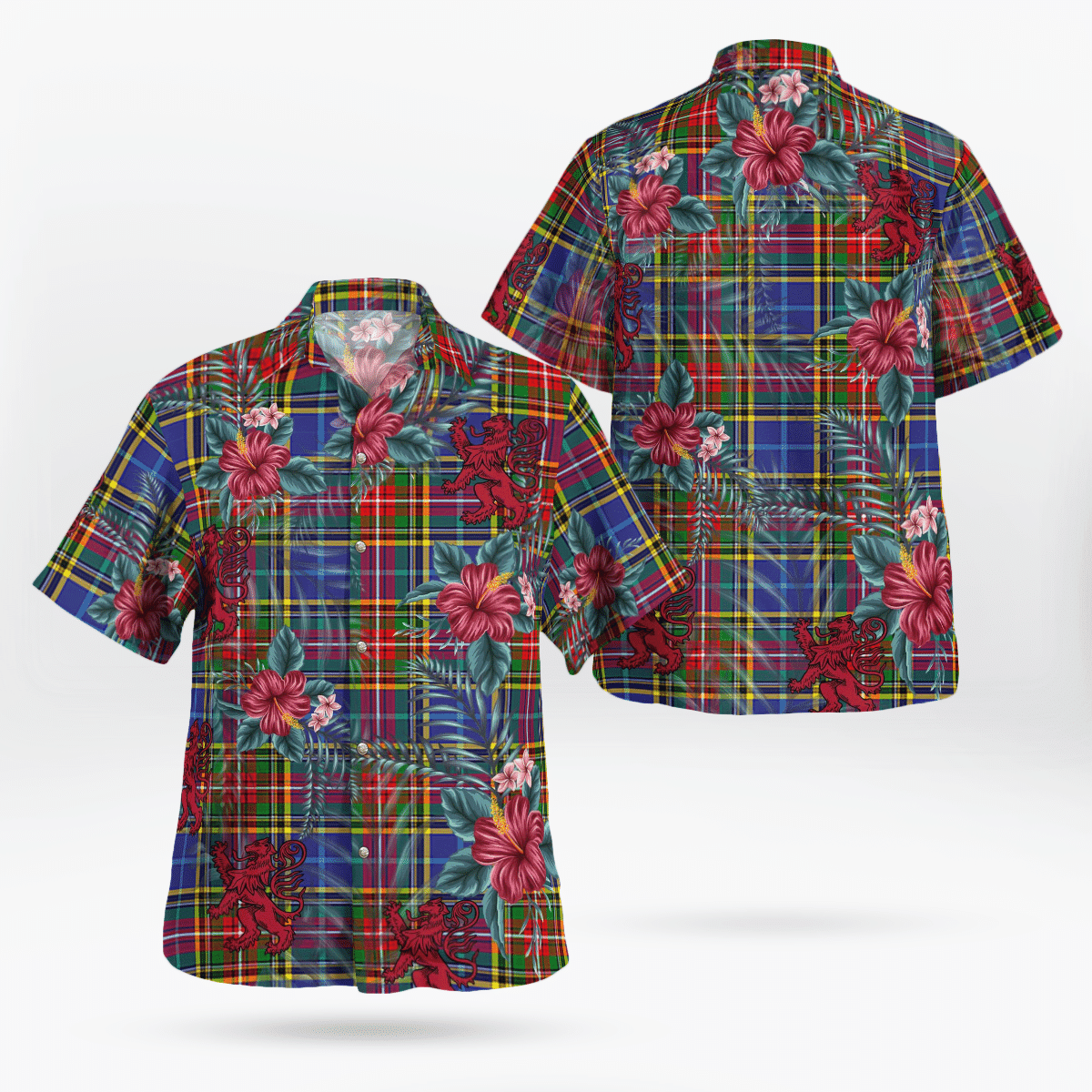 Clan Bethune Tartan Scottish Lion Hawaiian Shirt AS45 Bethune Tartan Tartan Hawaii Shirt   