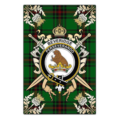 Clan Beveridge Tartan Crest Black Garden Flag  - Gold Thistle  SS29 Clan Beveridge Tartan Today   