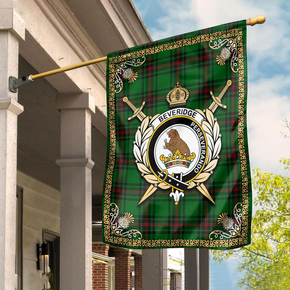 Clan Beveridge Tartan Crest Garden Flag  - Celtic Thistle  EU69 Clan Beveridge Tartan Today   