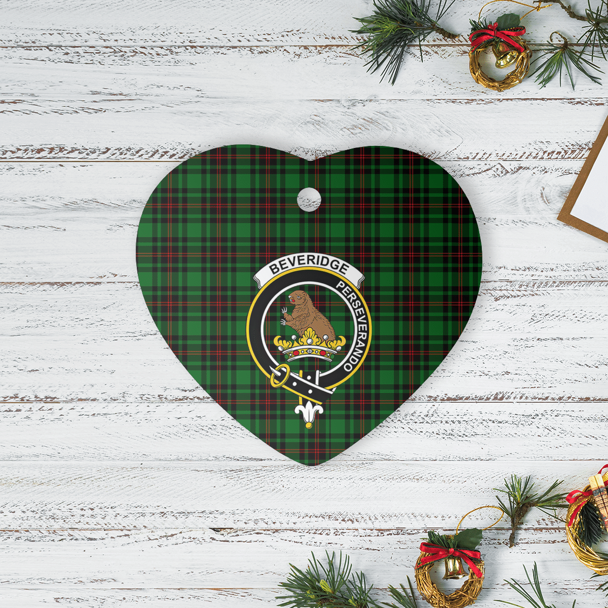 Clan Beveridge Tartan Crest Heart Ceramic Ornament QM33 Beveridge Tartan Tartan Christmas   